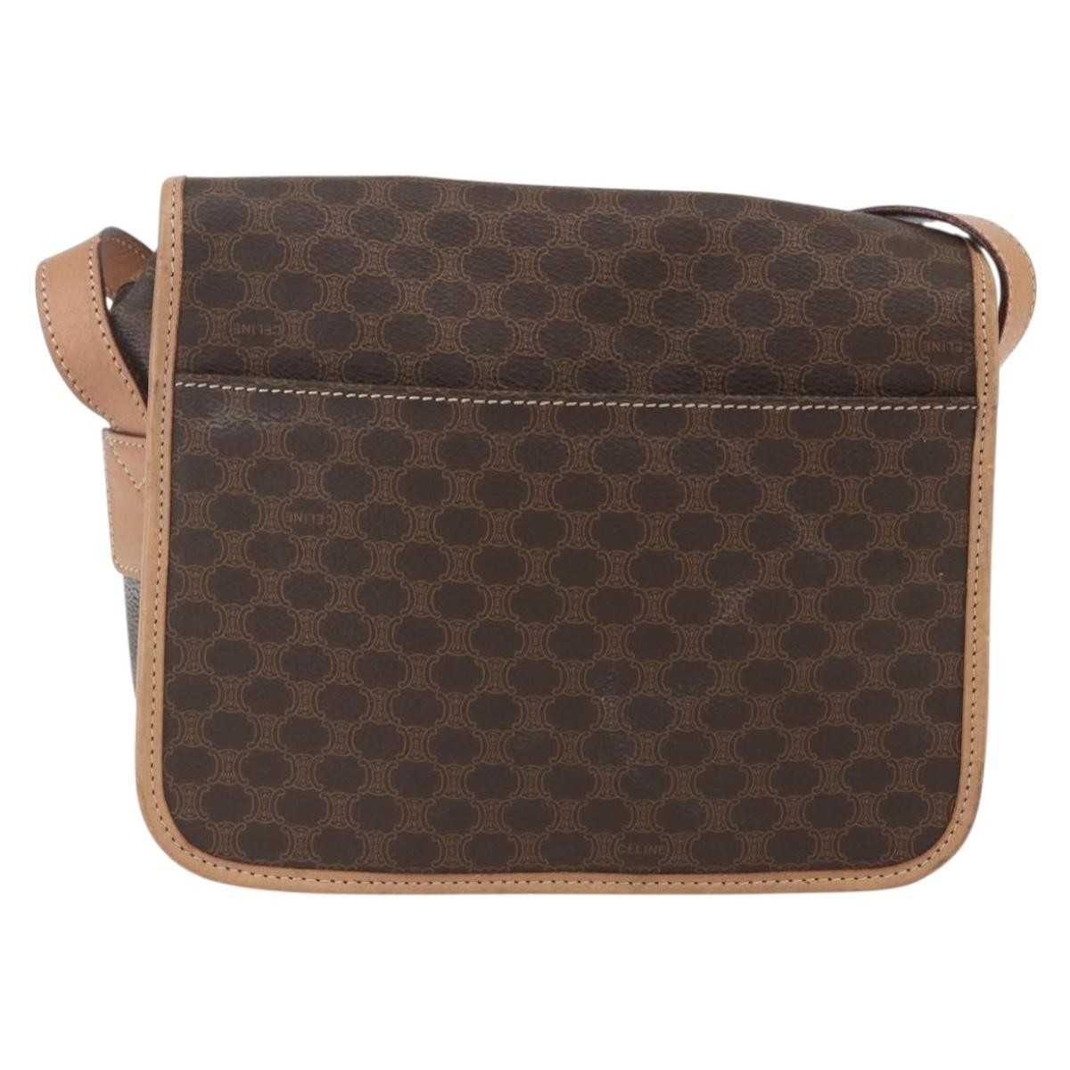 Celine Vintage Macadam Circle Logo Canvas And Leather Brown Canvas Shoulder Bag Bag (Pre-Owned)