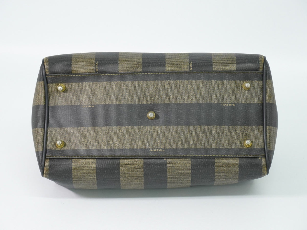 Fendi Vintage Pequin Convertible Boston Coated Canvas Khaki Canvas Handbag (Pre-Owned)