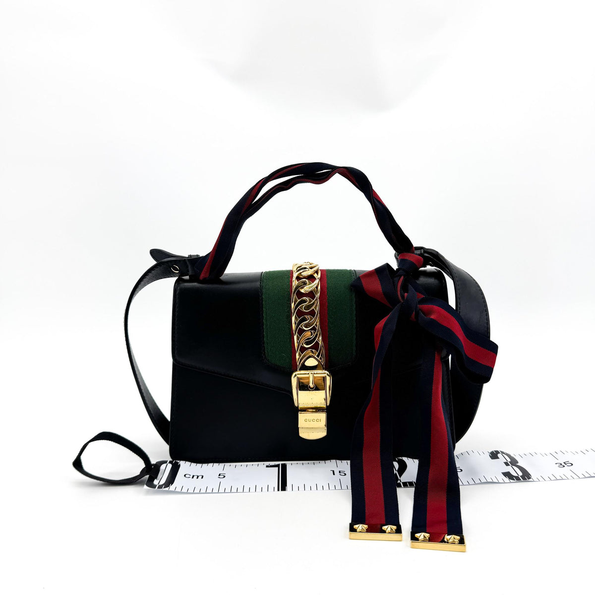 Gucci Sylvie Chain Leather Black Leather Shoulder Bag Bag (Pre-Owned)
