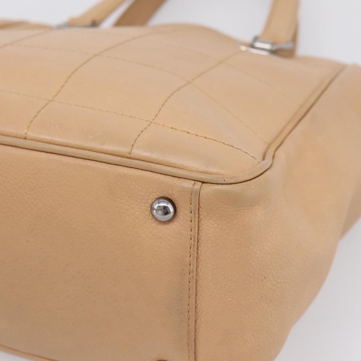 Chanel Chocolate Bar Coco Mark Leather Beige Leather Tote Bag Bag (Pre-Owned)