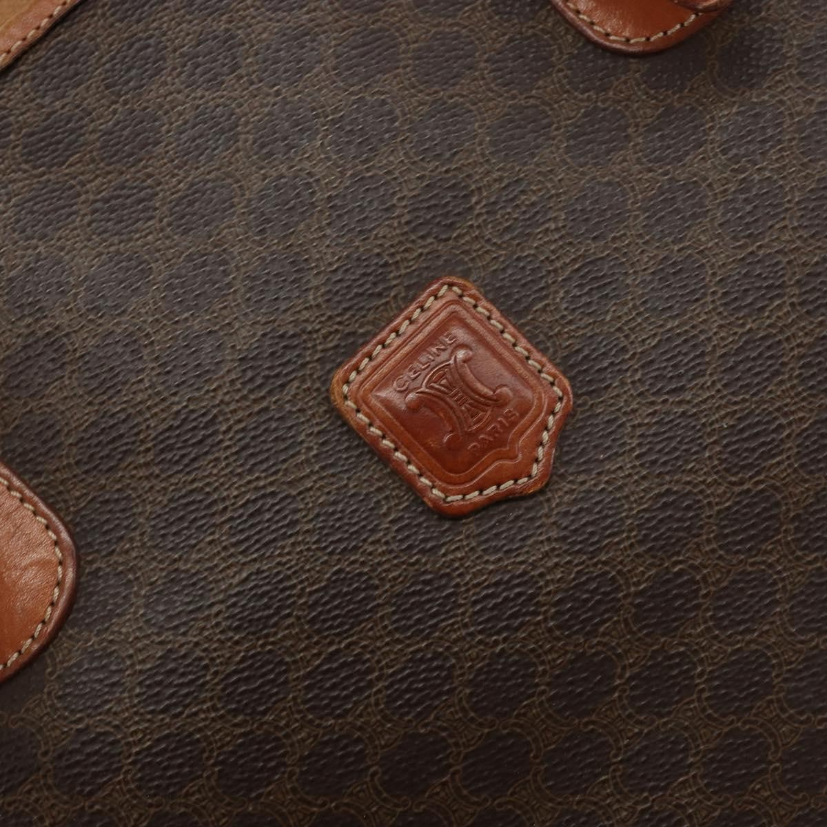 Celine Vintage Macadam Shopper Tote Canvas And Leather Brown Canvas Tote Bag Bag (Pre-Owned)