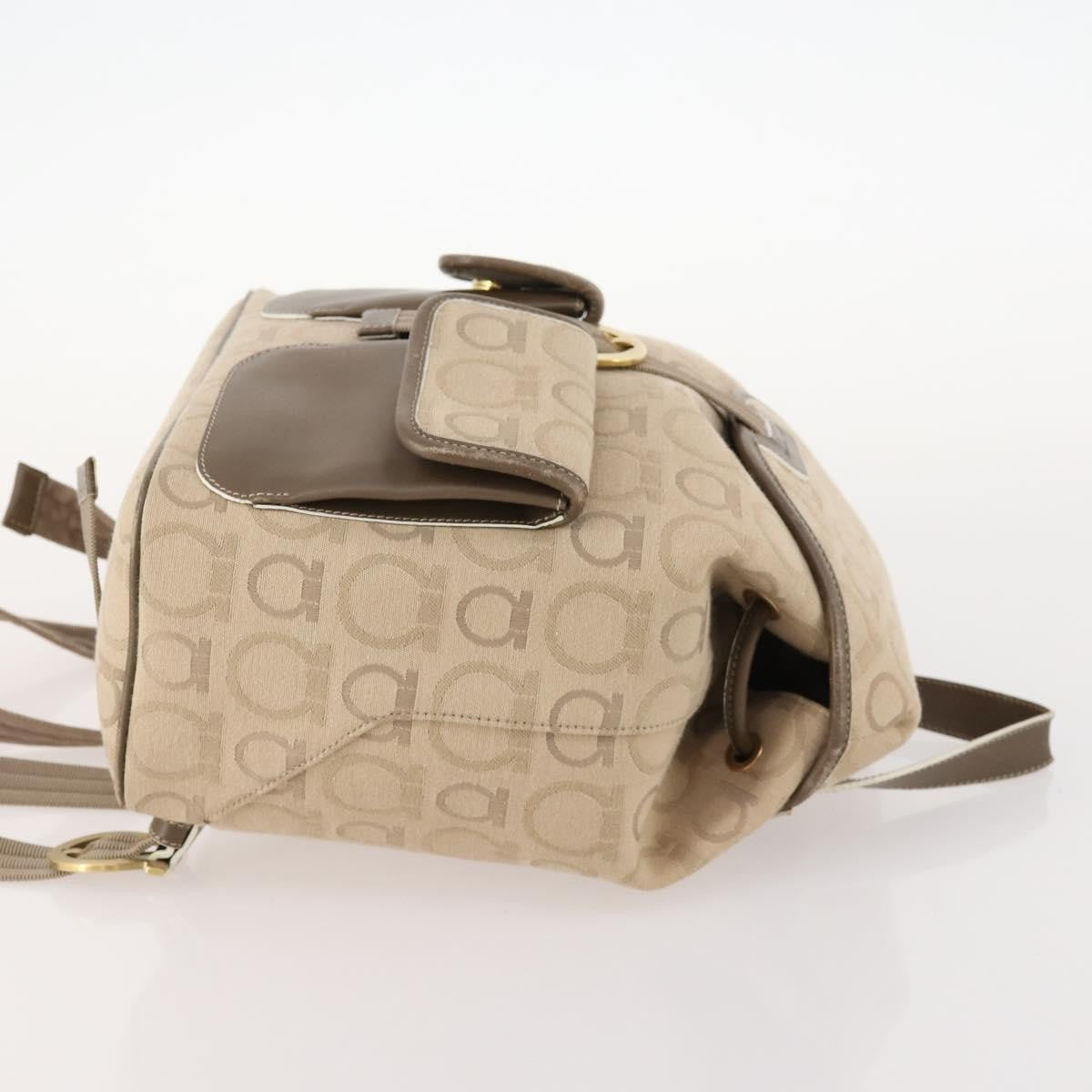 Salvatore Ferragamo Gancini Canvas Beige Canvas Backpack Bag (Pre-Owned)