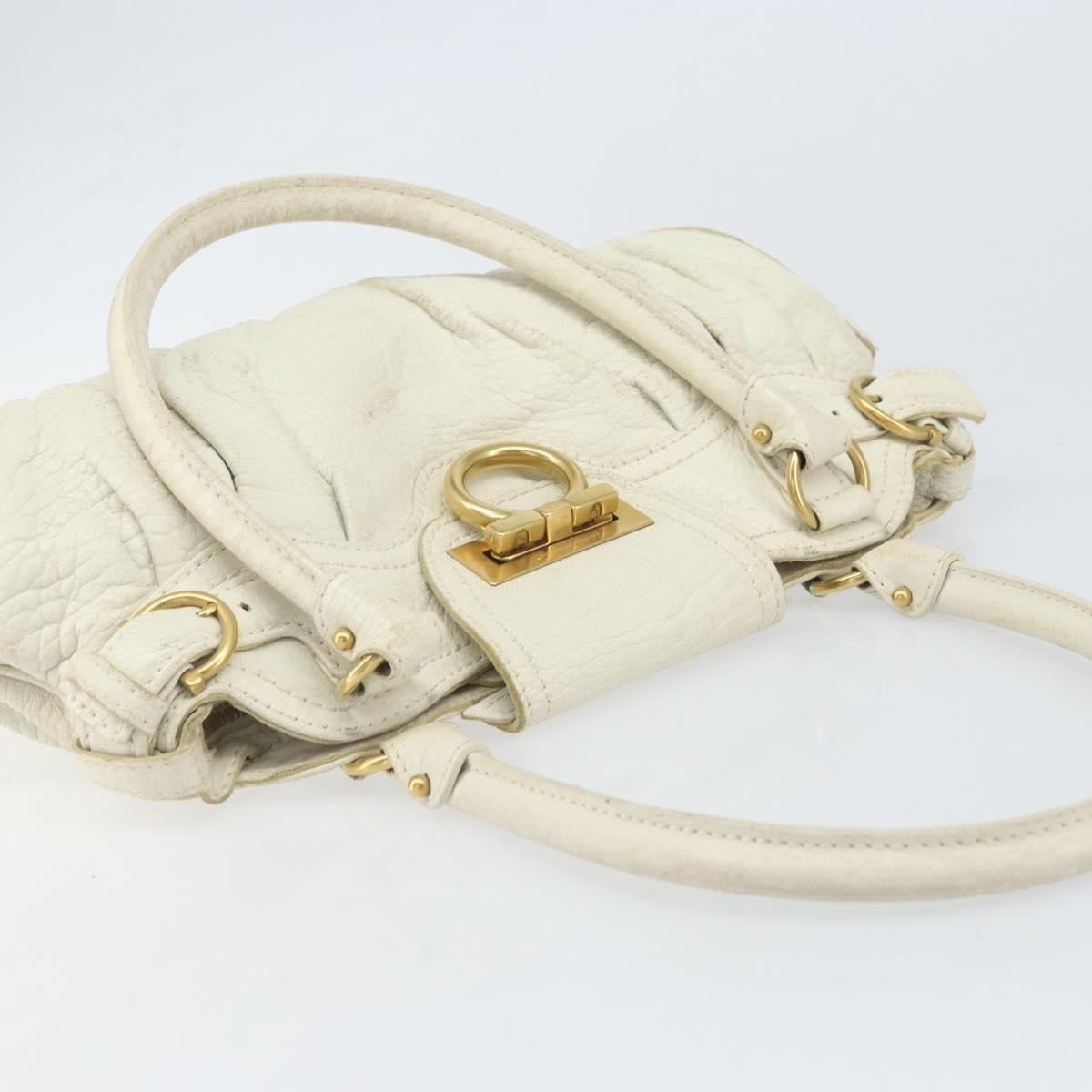 Salvatore Ferragamo Gancini Leather White Leather Handbag (Pre-Owned)