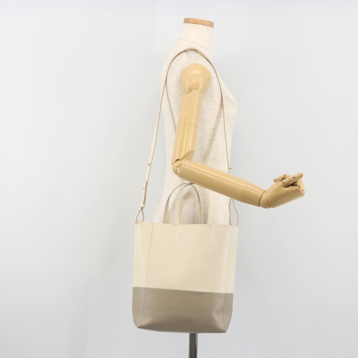 Celine Vertical Bi-Cabas Tote Leather Beige Leather Tote Bag Bag (Pre-Owned)
