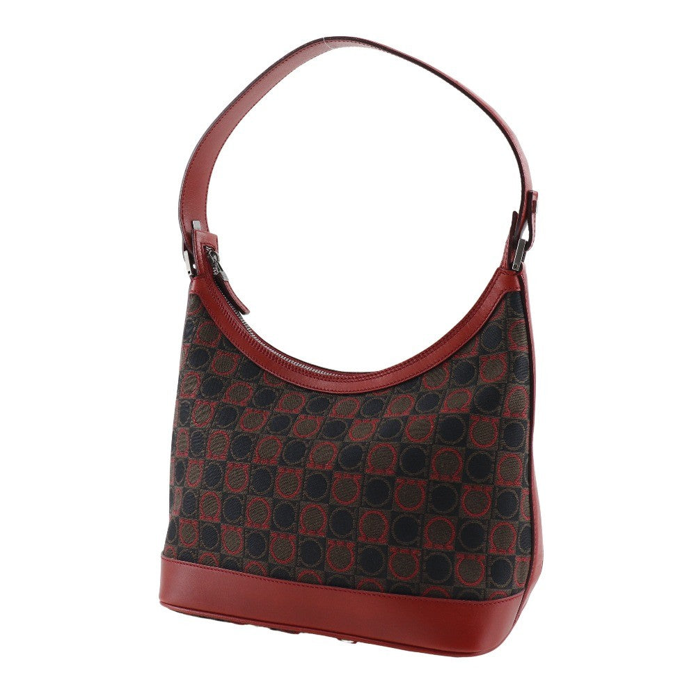 Salvatore Ferragamo Gancini Canvas Red Canvas Shoulder Bag Bag (Pre-Owned)