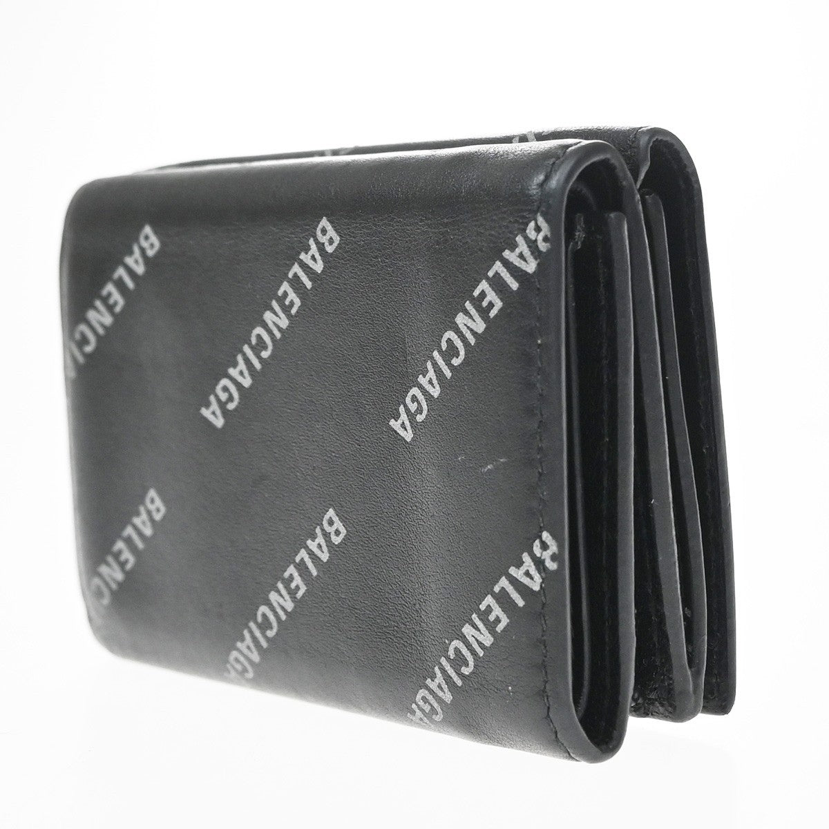 Balenciaga Logo Trifold Wallet Leather Black Leather Clutche & Pouche Bag (Pre-Owned)