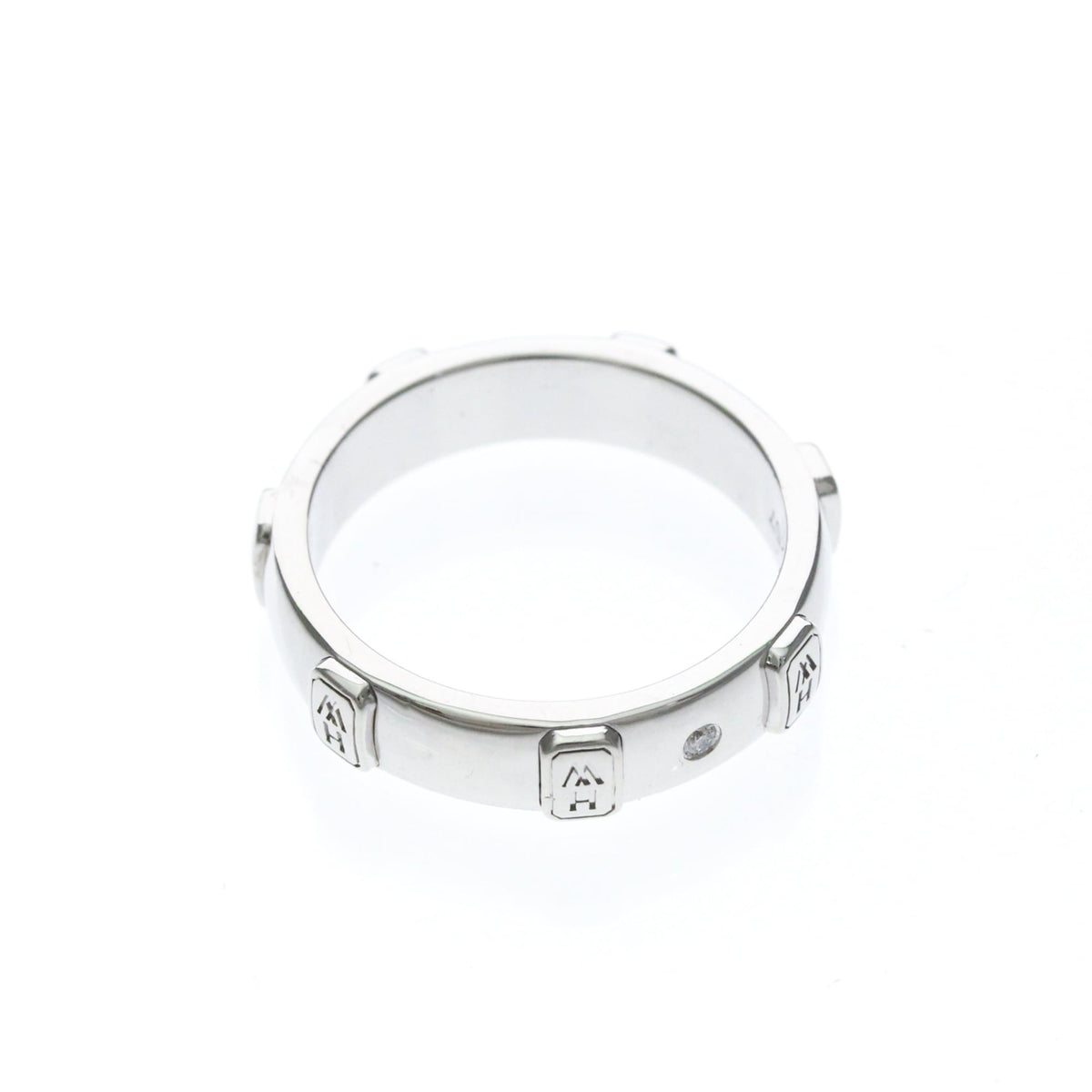 Harry Winston Hw Logo Band 18K White Gold With Diamond Silver White_Gold Ring Jewelry (Pre-Owned)