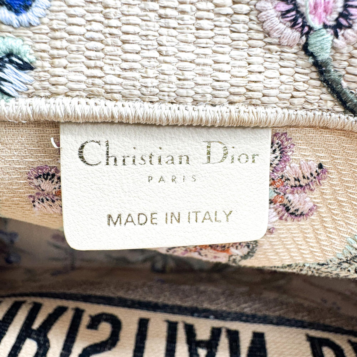 Christian Dior Book Embroidered Canvas Beige Canvas Tote Bag Bag (Pre-Owned)