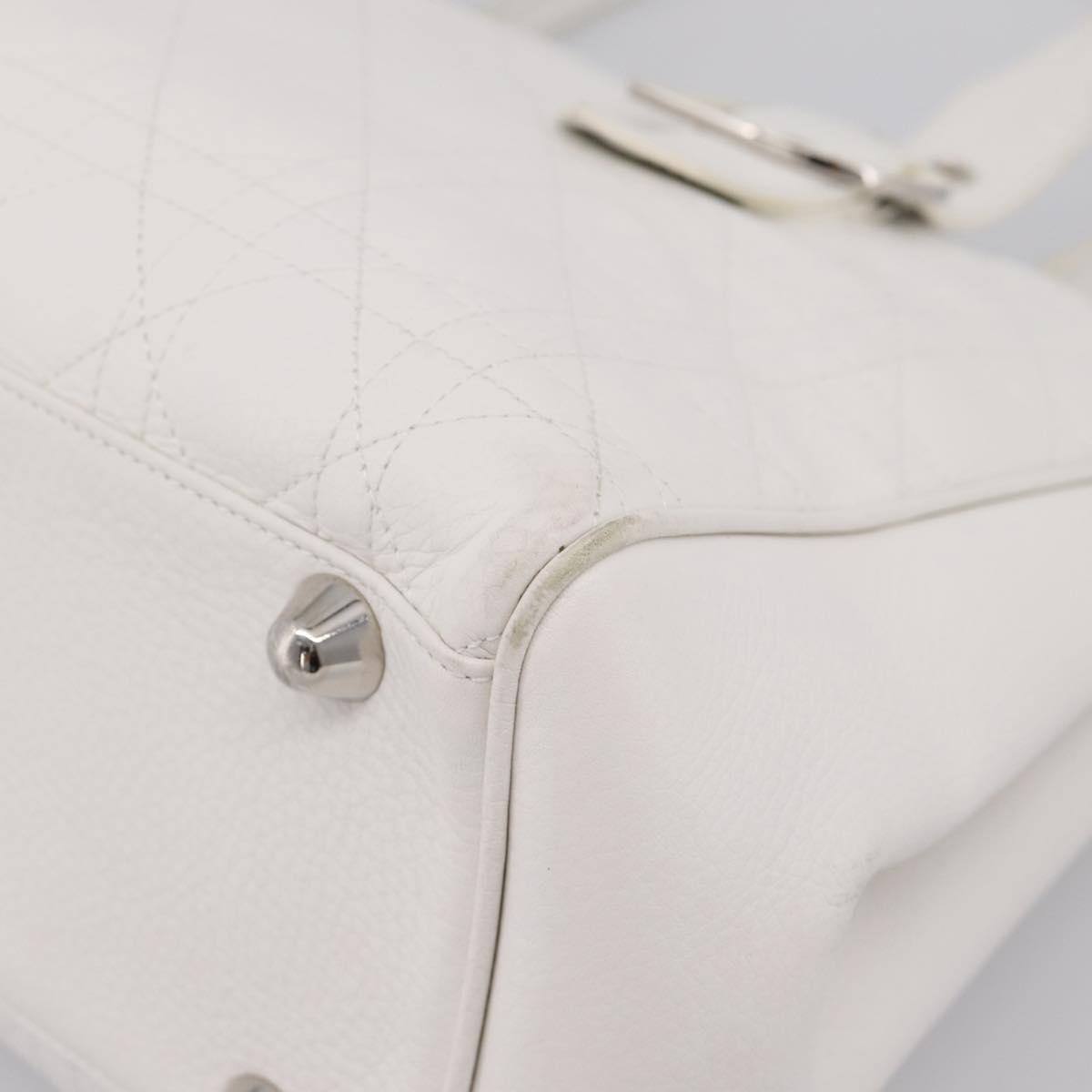 Christian Dior D Buckle Tote Cannage Stitch Leather White Leather Tote Bag Bag (Pre-Owned)