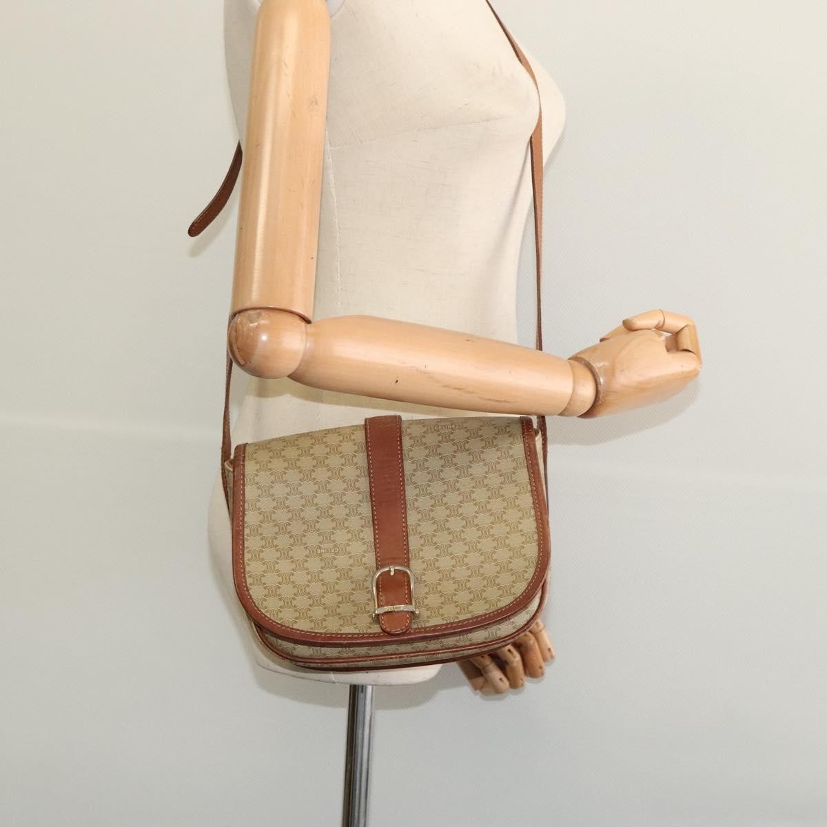 Celine Vintage Macadam Canvas And Leather Beige Canvas Shoulder Bag Bag (Pre-Owned)