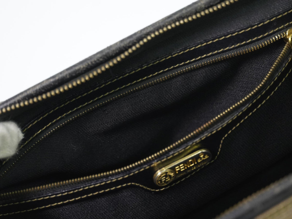 Fendi Vintage Pequin Convertible Boston Coated Canvas Khaki Canvas Handbag (Pre-Owned)