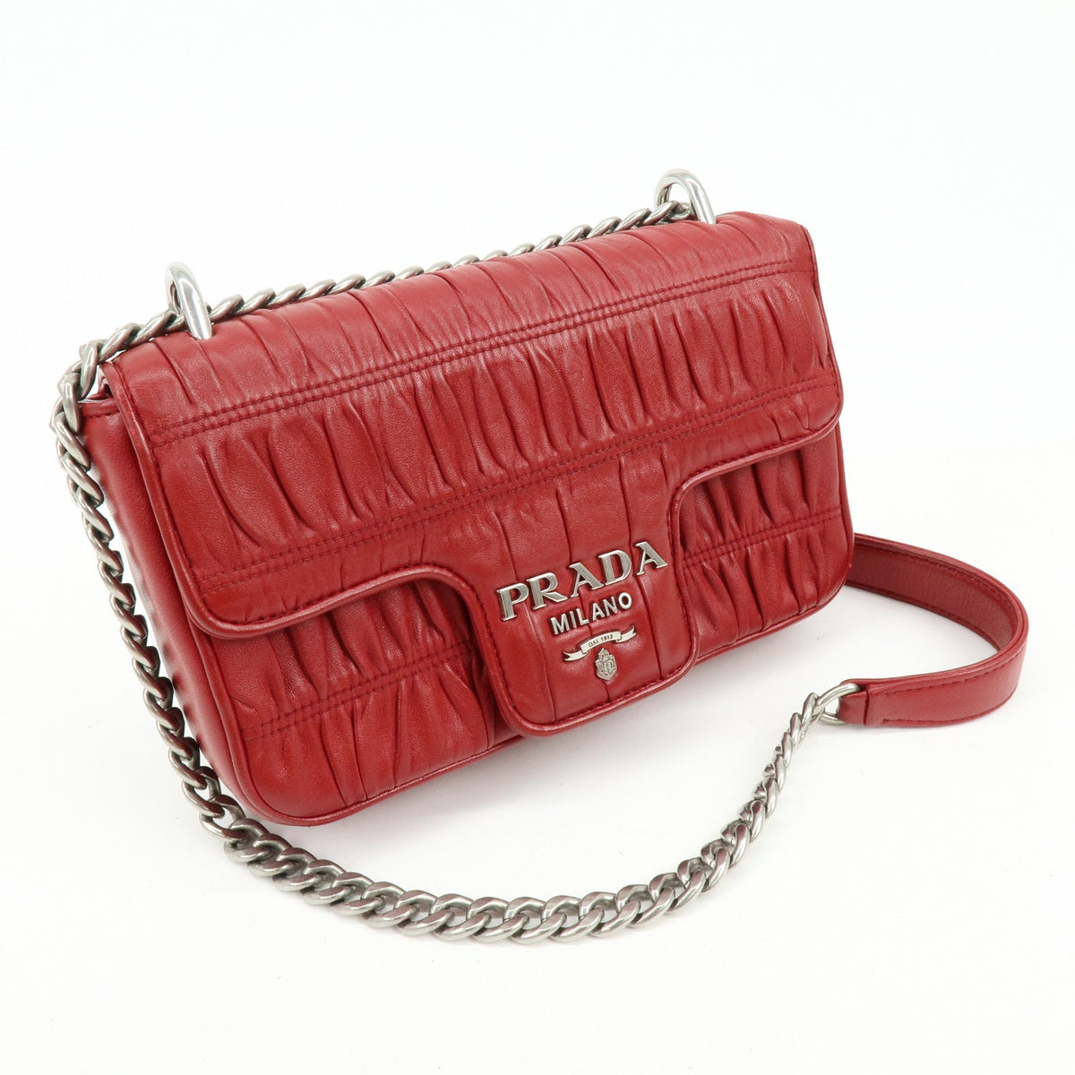 Prada Chain Flap Nappa Gaufre Red Leather Shoulder Bag Bag (Pre-Owned)