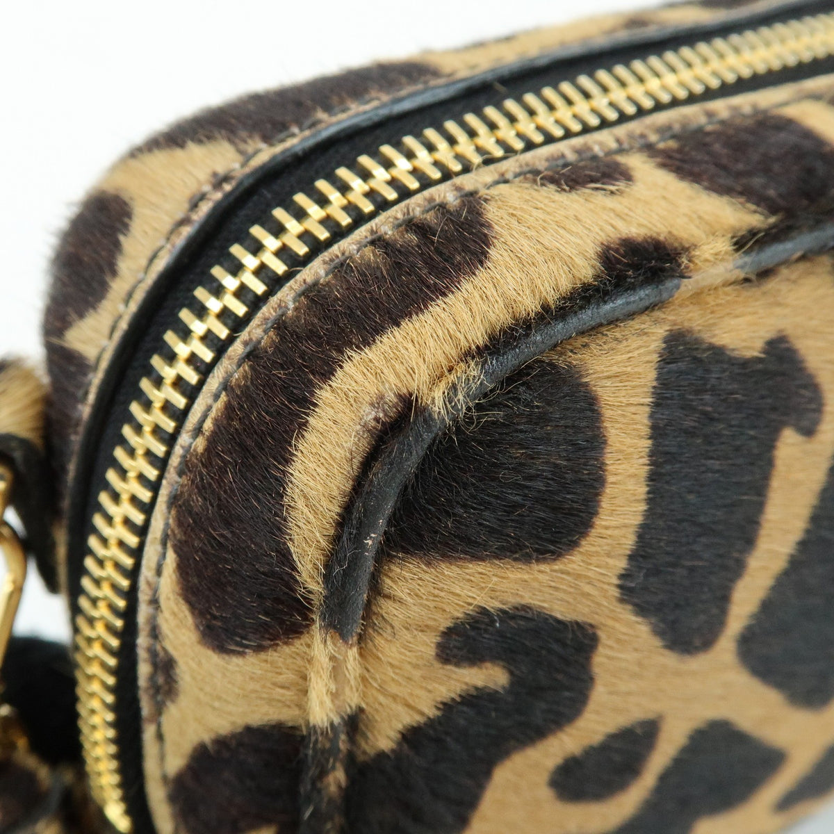 Prada Camera Printed Calf Hair Brown Pony_Style_Calfskin Handbag (Pre-Owned)