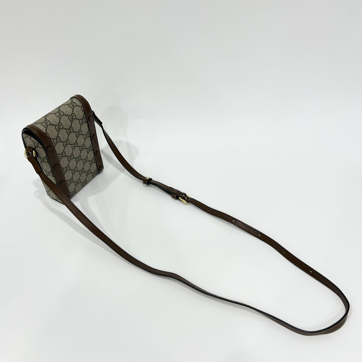 Gucci Horsebit 1955 Gg Coated Canvas With Leather Brown Canvas Crossbody Bag Bag (Pre-Owned)