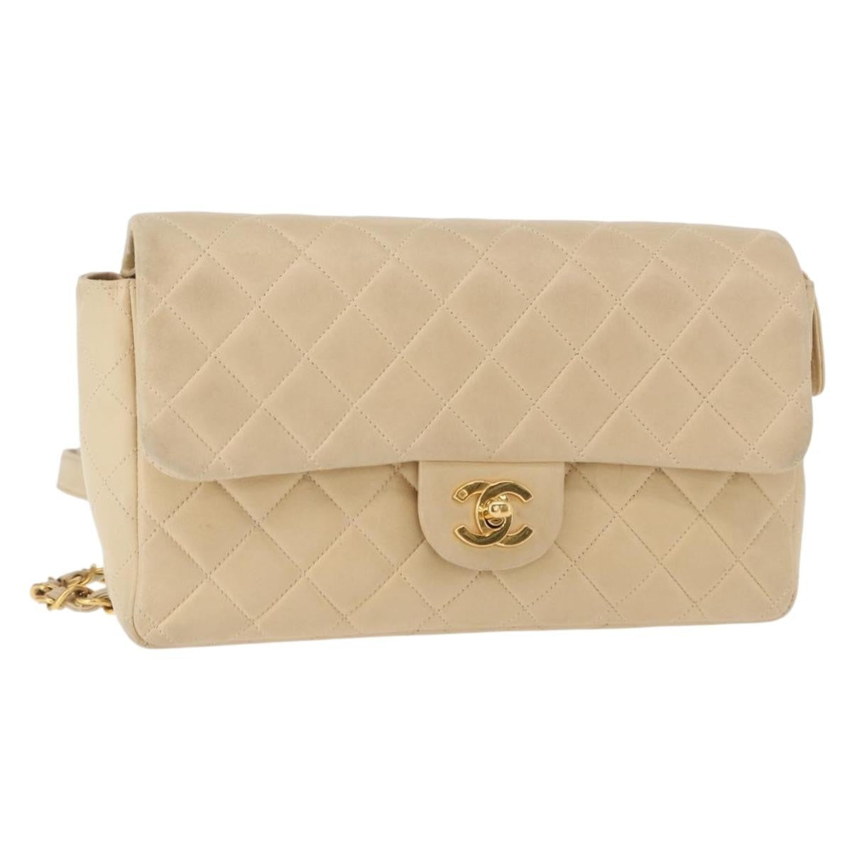 Chanel Vintage Classic Flap Quilted Lambskin Beige Leather Backpack Bag (Pre-Owned)