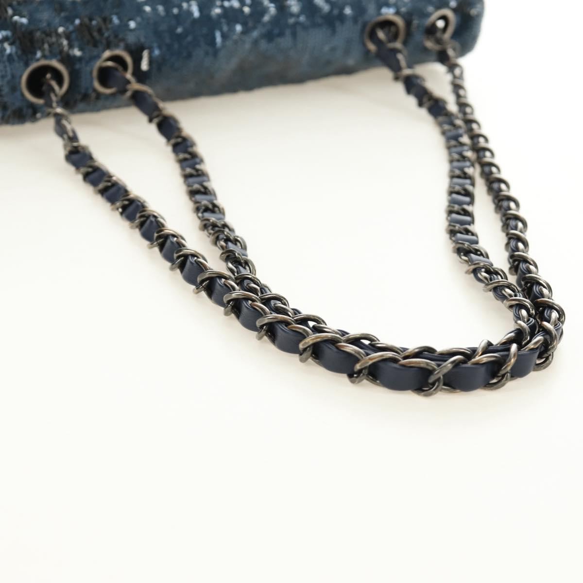 Chanel Coco Cuba Flap Sequins Blue Canvas Shoulder Bag Bag (Pre-Owned)