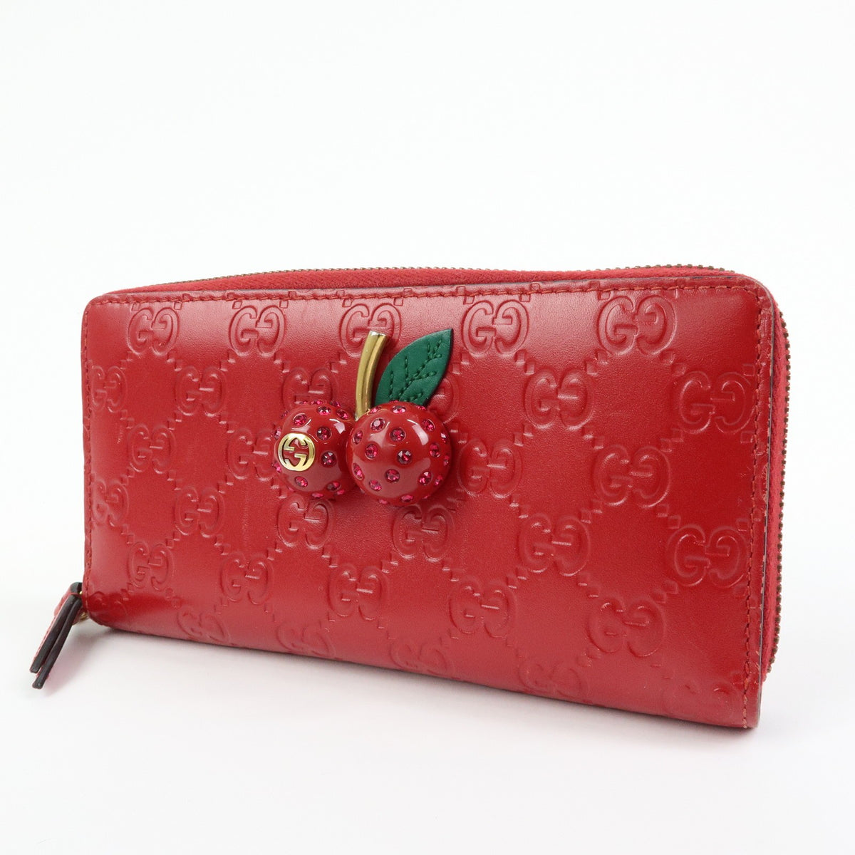 Gucci Cherries Wallet On Chain Guccissima Leather Red Leather Crossbody Bag Bag (Pre-Owned)