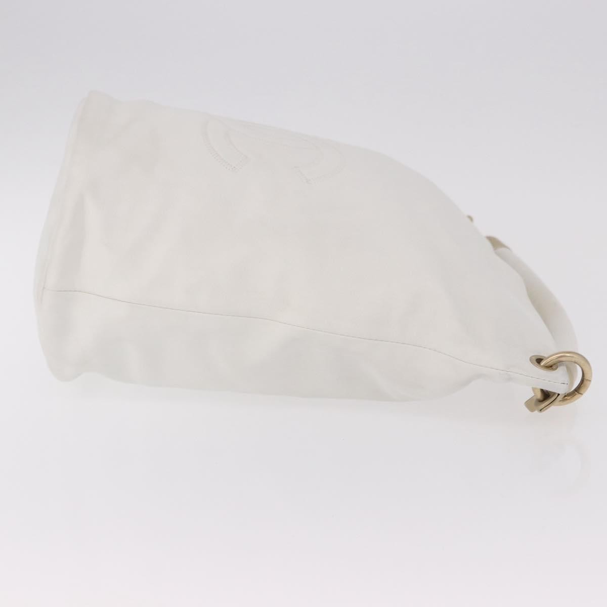 Chanel Vintage Cc Handle Bucket Leather White Leather Handbag (Pre-Owned)