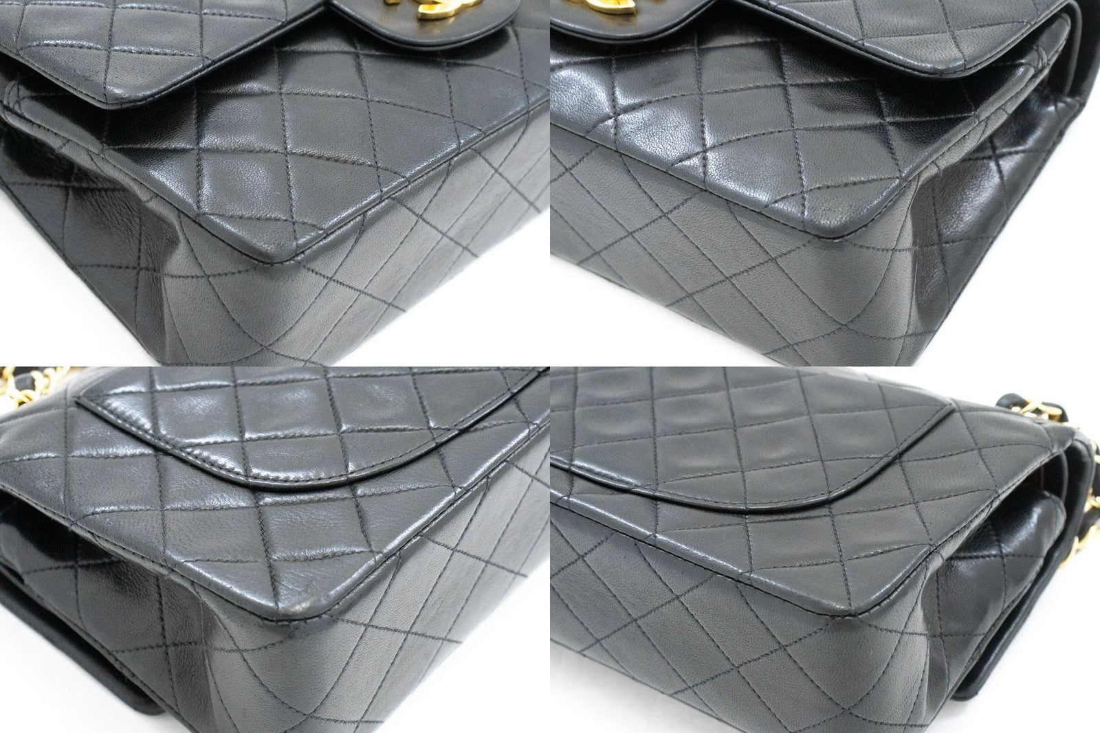 Chanel Vintage Classic Double Flap Quilted Lambskin Black Leather Shoulder Bag Bag (Pre-Owned)