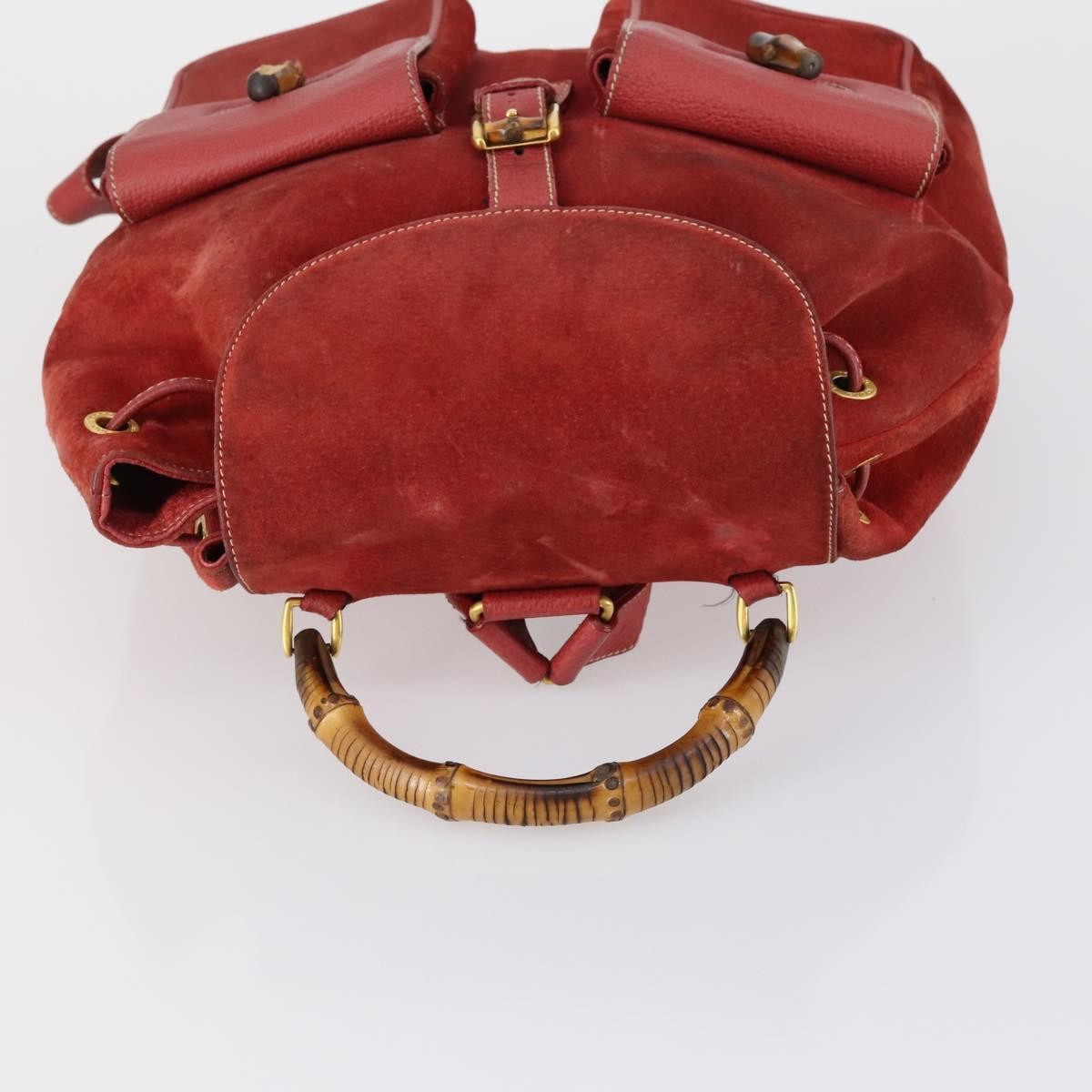 Gucci Vintage Bamboo Suede Red Suede Backpack Bag (Pre-Owned)