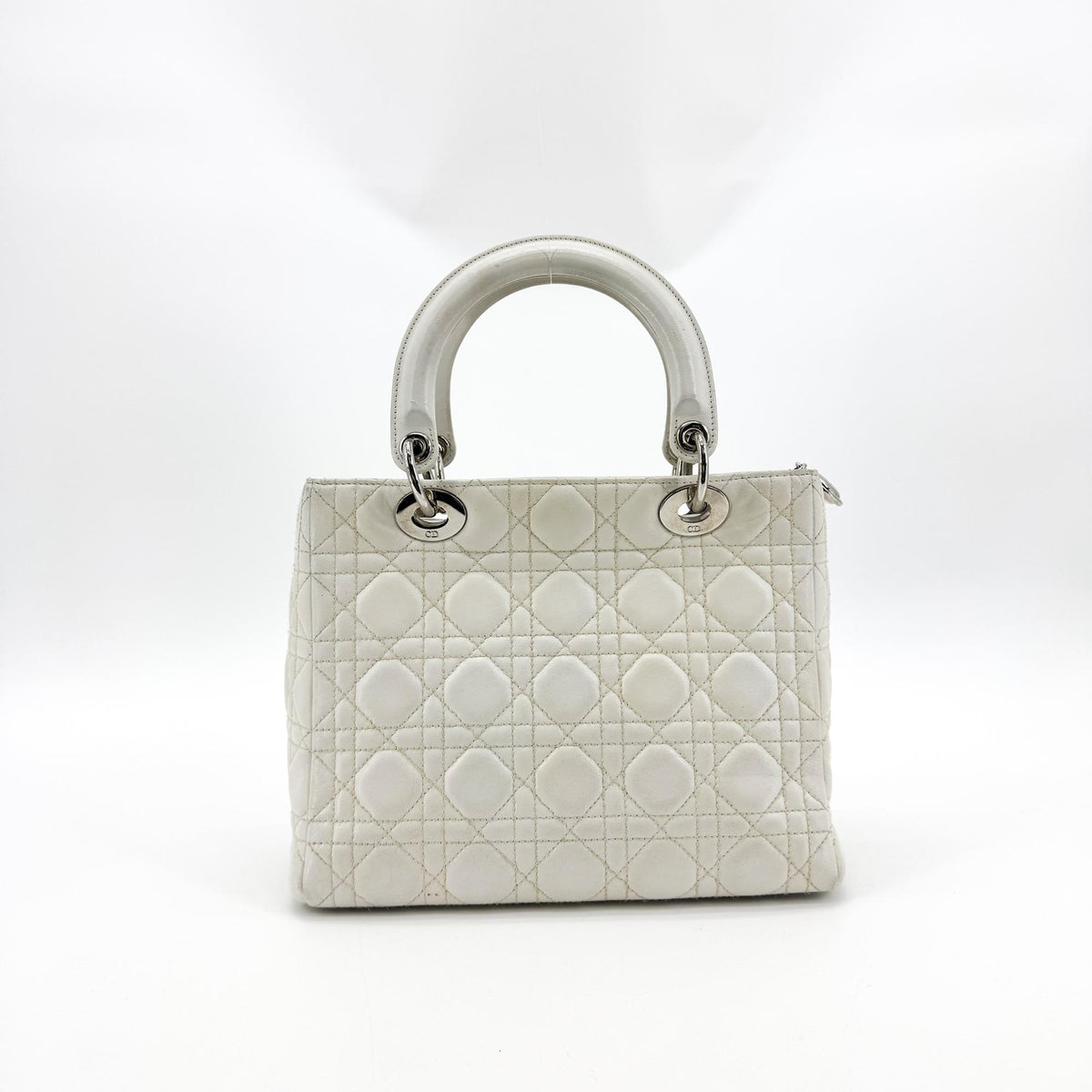 Christian Dior Lady Dior Grained Calfskin White Leather Handbag (Pre-Owned)