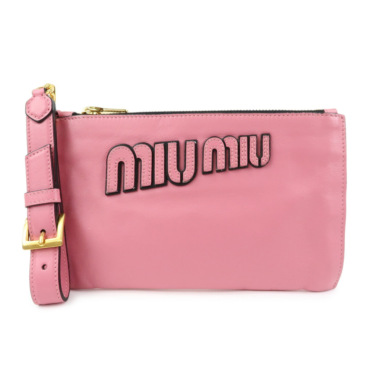 Miu Miu Logo Chain Clutch Shearling Pink Leather Clutche & Pouche Bag (Pre-Owned)