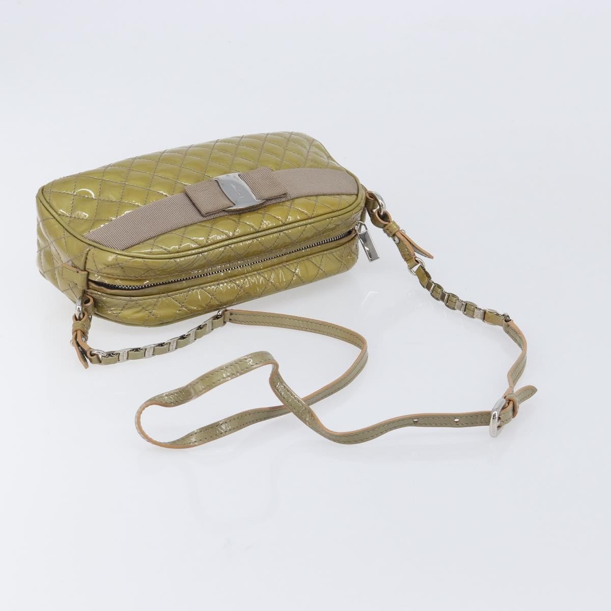 Salvatore Ferragamo Vala Patent Leather Green Patent_Leather Shoulder Bag Bag (Pre-Owned)