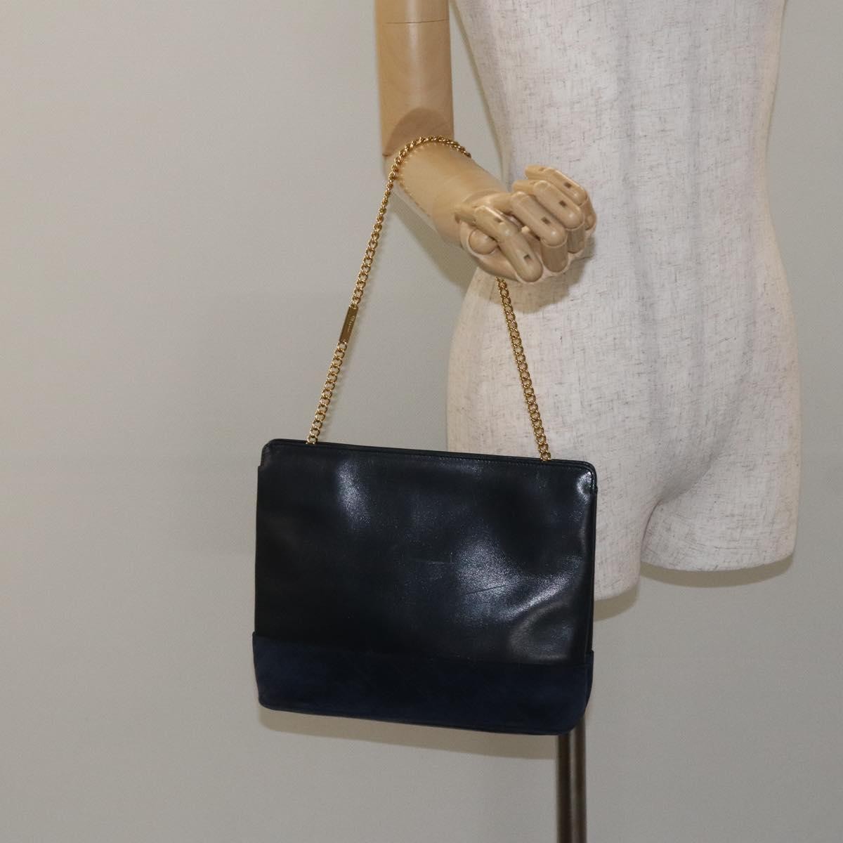 Salvatore Ferragamo Vintage Chain Leather Navy Leather Handbag (Pre-Owned)