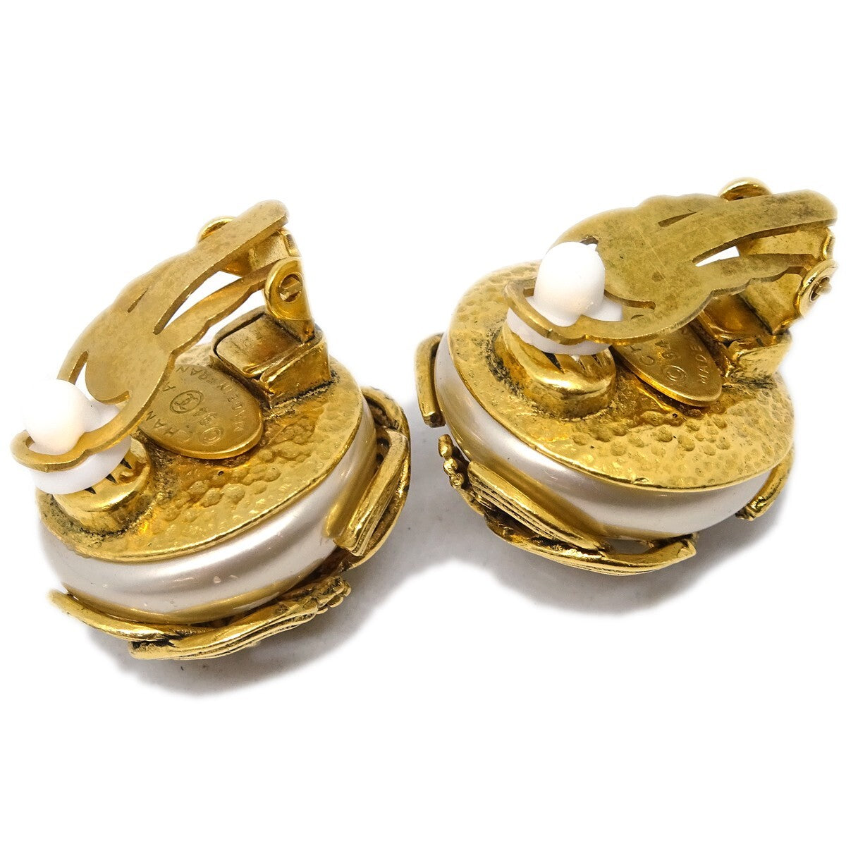 Chanel Vintage Triple Cc Metal Gold Gold_Plated Earrings Jewelry (Pre-Owned)