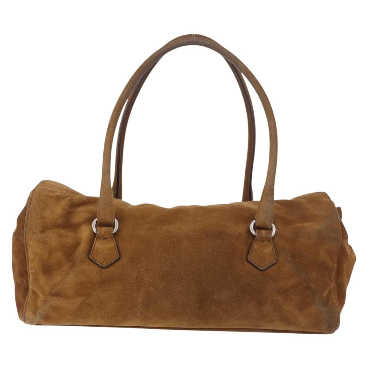 Prada Pushlock Tote Suede Brown Suede Handbag (Pre-Owned)