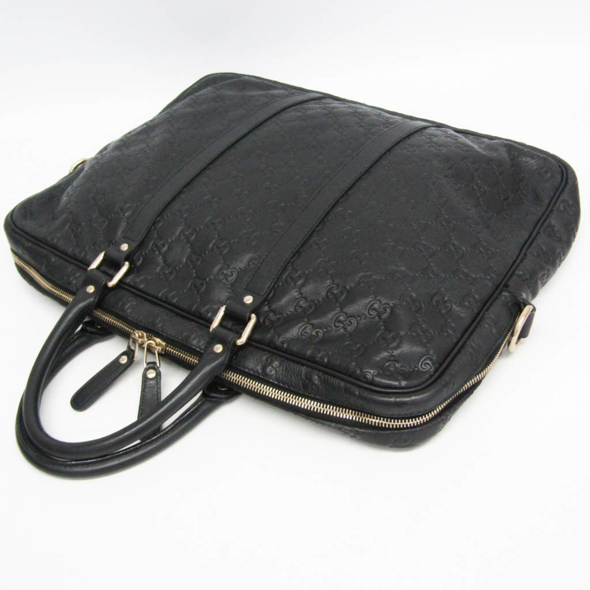 Gucci Convertible Briefcase Guccissima Leather Black Leather Briefcase Bag (Pre-Owned)