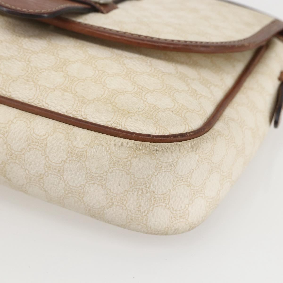 Celine Vintage Macadam Canvas And Leather White Canvas Shoulder Bag Bag (Pre-Owned)