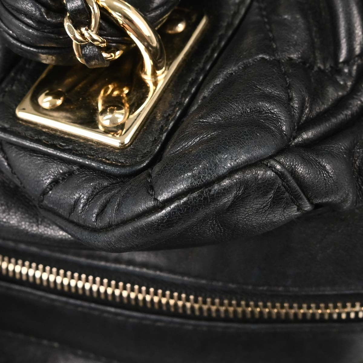 Chanel Lady Braid Bowler Quilted Distressed Calfskin Black Leather Handbag (Pre-Owned)