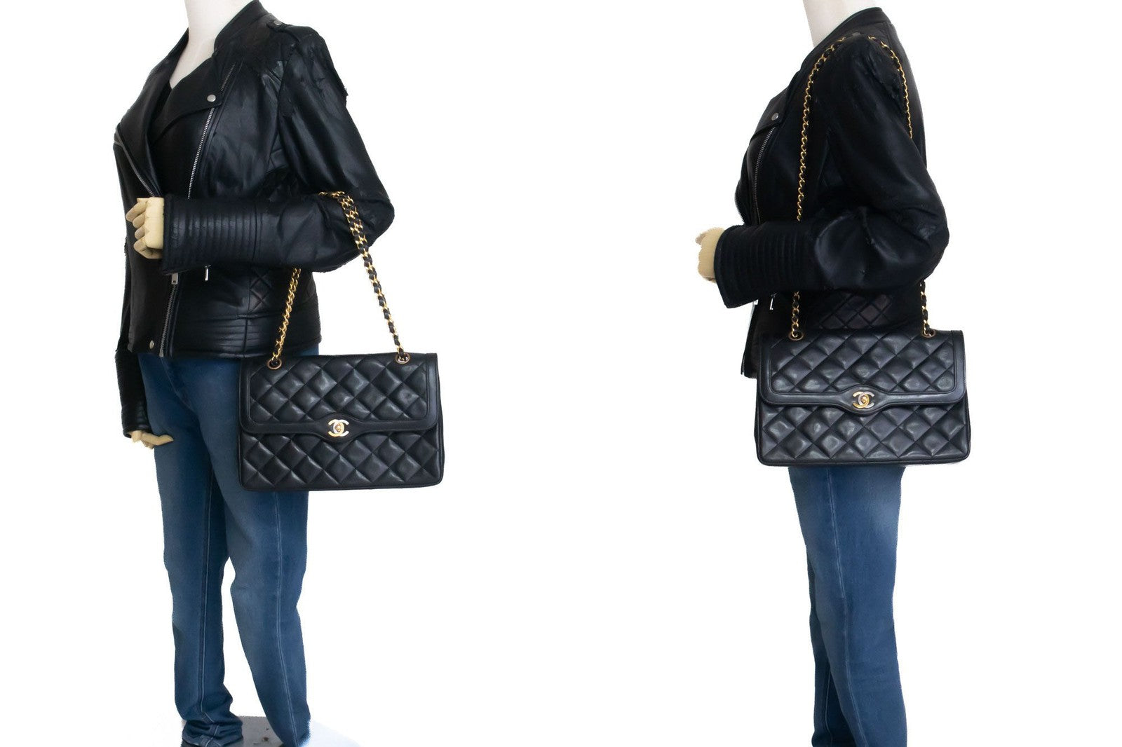 Chanel Vintage Two Tone Cc Flap Quilted Lambskin Black Leather Shoulder Bag Bag (Pre-Owned)