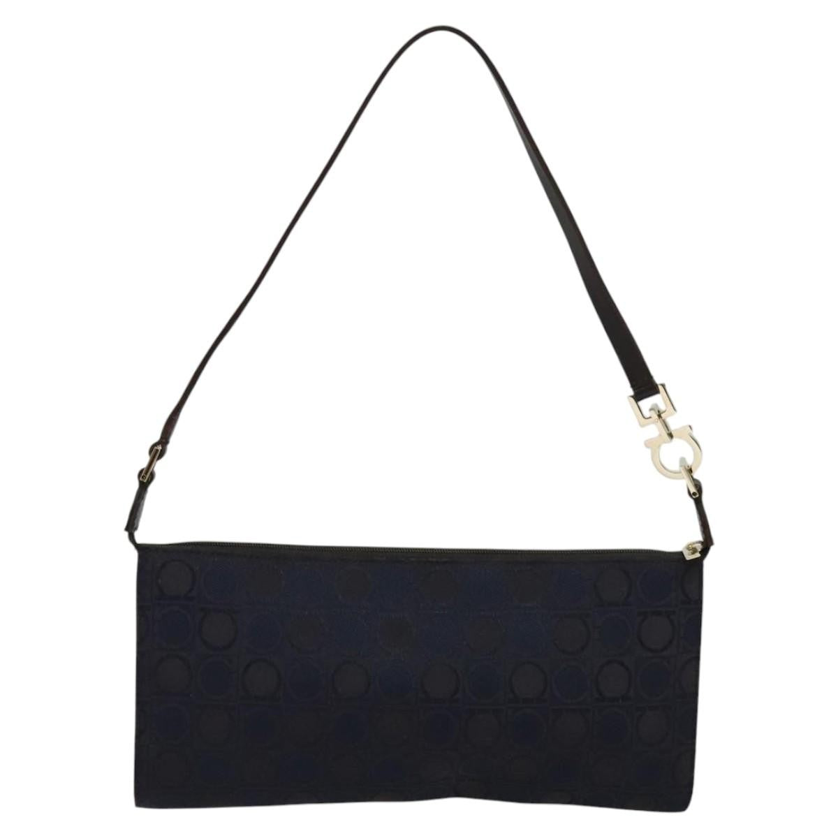Salvatore Ferragamo Gancini Canvas Navy Canvas Handbag (Pre-Owned)