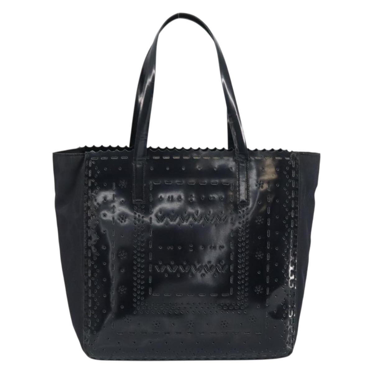 Prada Vintage Tote Tessuto With Leather Black Patent_Leather Tote Bag Bag (Pre-Owned)
