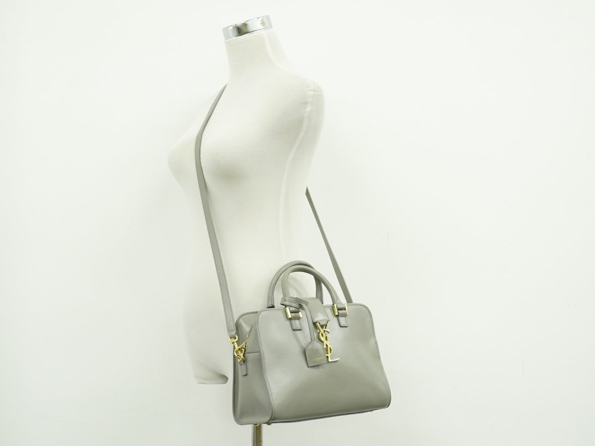Saint Laurent Monogram Cabas Leather Gray Leather Tote Bag Bag (Pre-Owned)