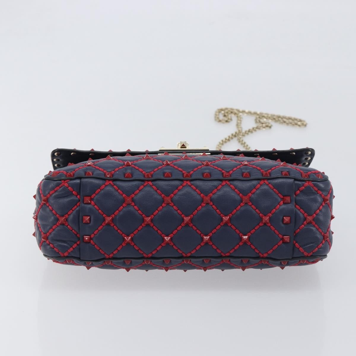 Valentino Garavani Rockstud Spike Flap Quilted Leather Navy Leather Shoulder Bag Bag (Pre-Owned)