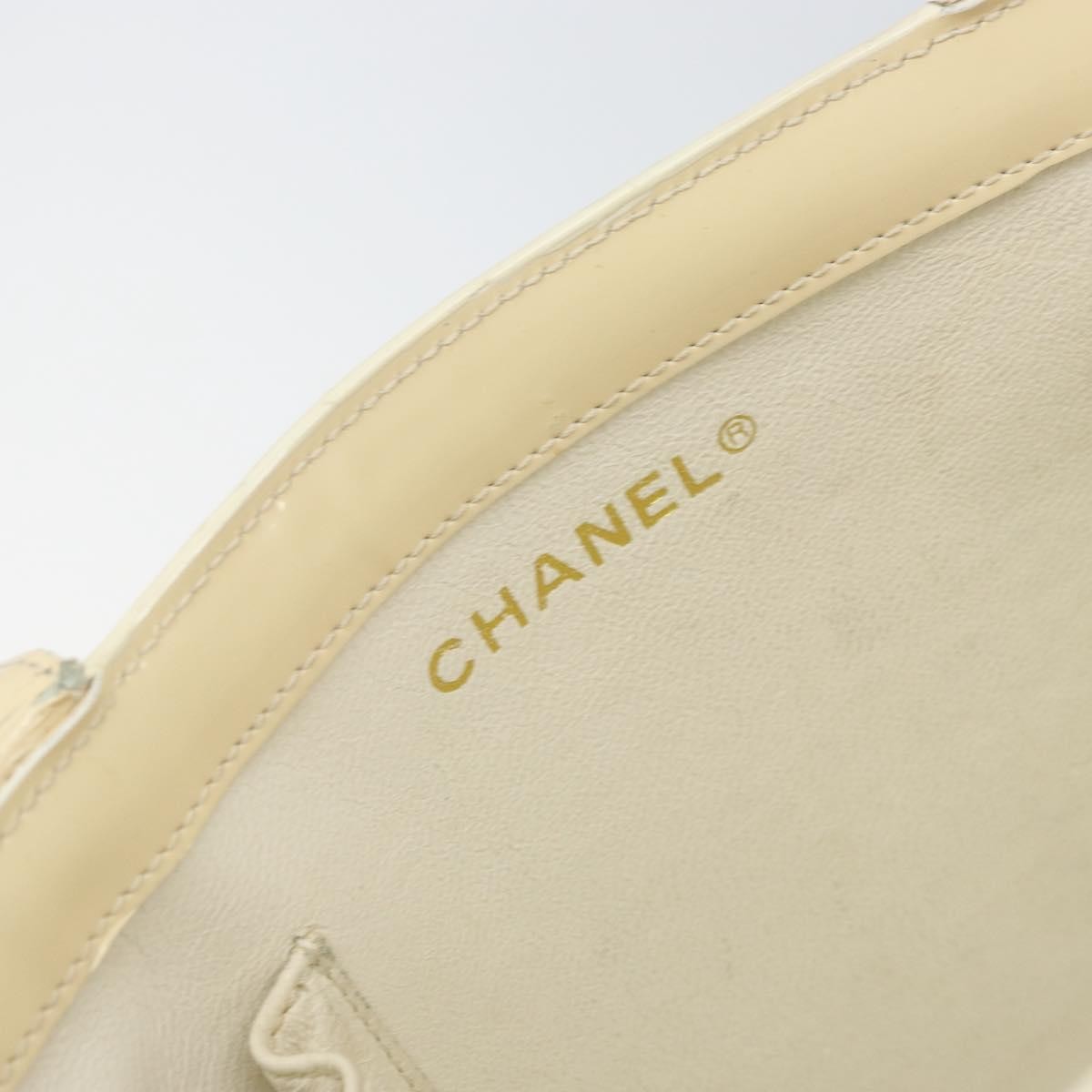 Chanel Vintage Embossed Logo Shoulder Patent Beige Patent_Leather Tote Bag Bag (Pre-Owned)