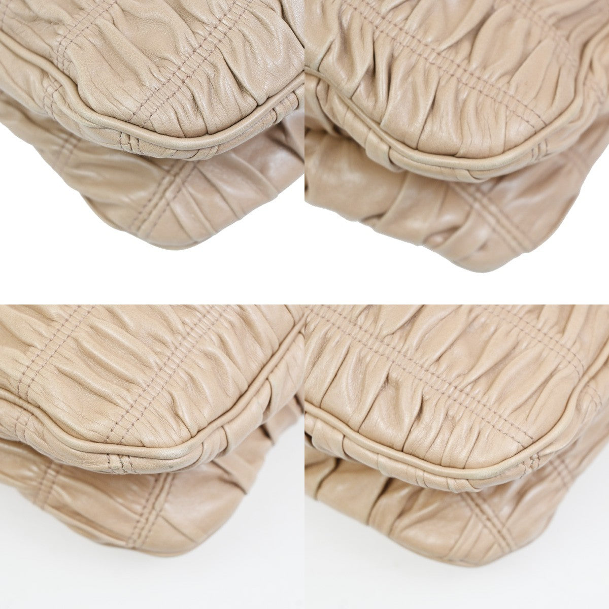 Prada Turnlock Nappa Gaufre Beige Leather Shoulder Bag Bag (Pre-Owned)