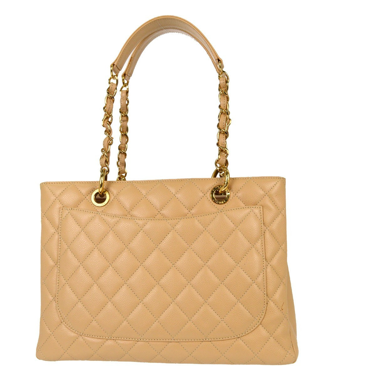 Chanel Grand Shopping Quilted Caviar Beige Calfskin Tote Bag Bag (Pre-Owned)