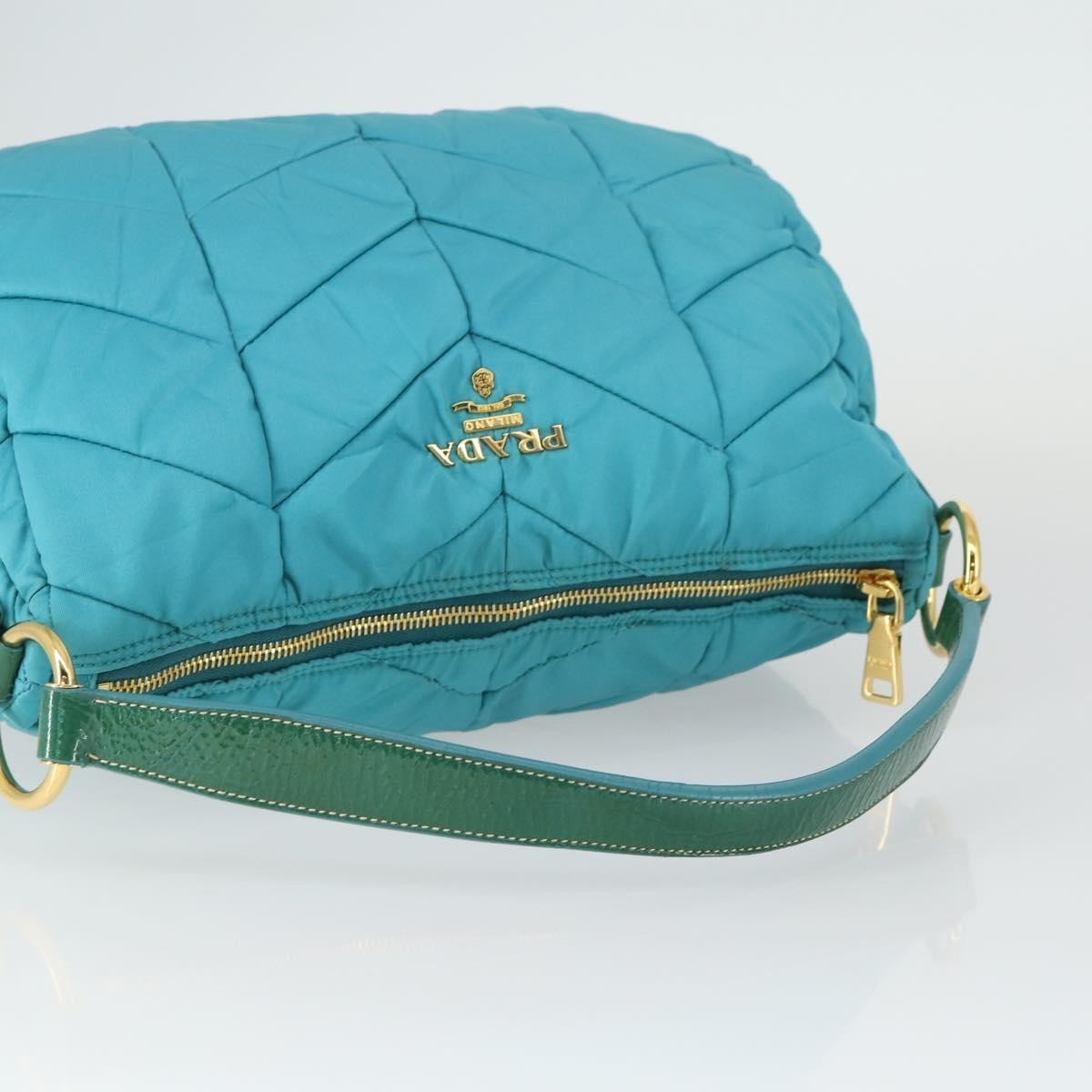 Prada Zip Hobo Chevron Tessuto Blue Nylon Shoulder Bag Bag (Pre-Owned)