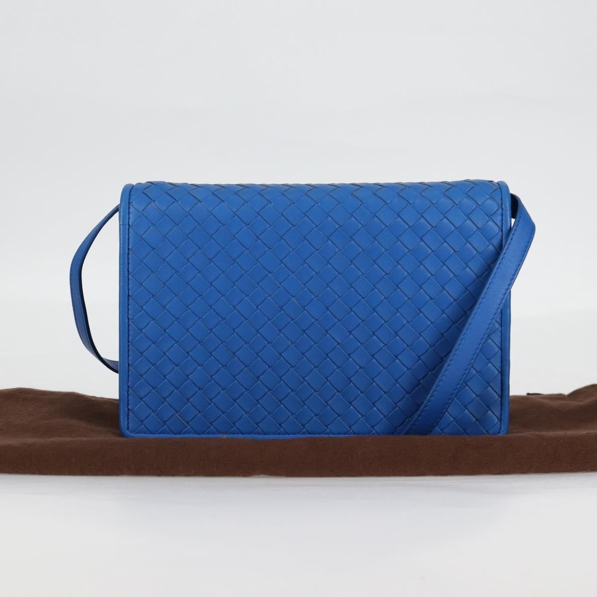 Bottega Veneta Double Compartment Flap Intrecciato Nappa Blue Leather Shoulder Bag Bag (Pre-Owned)