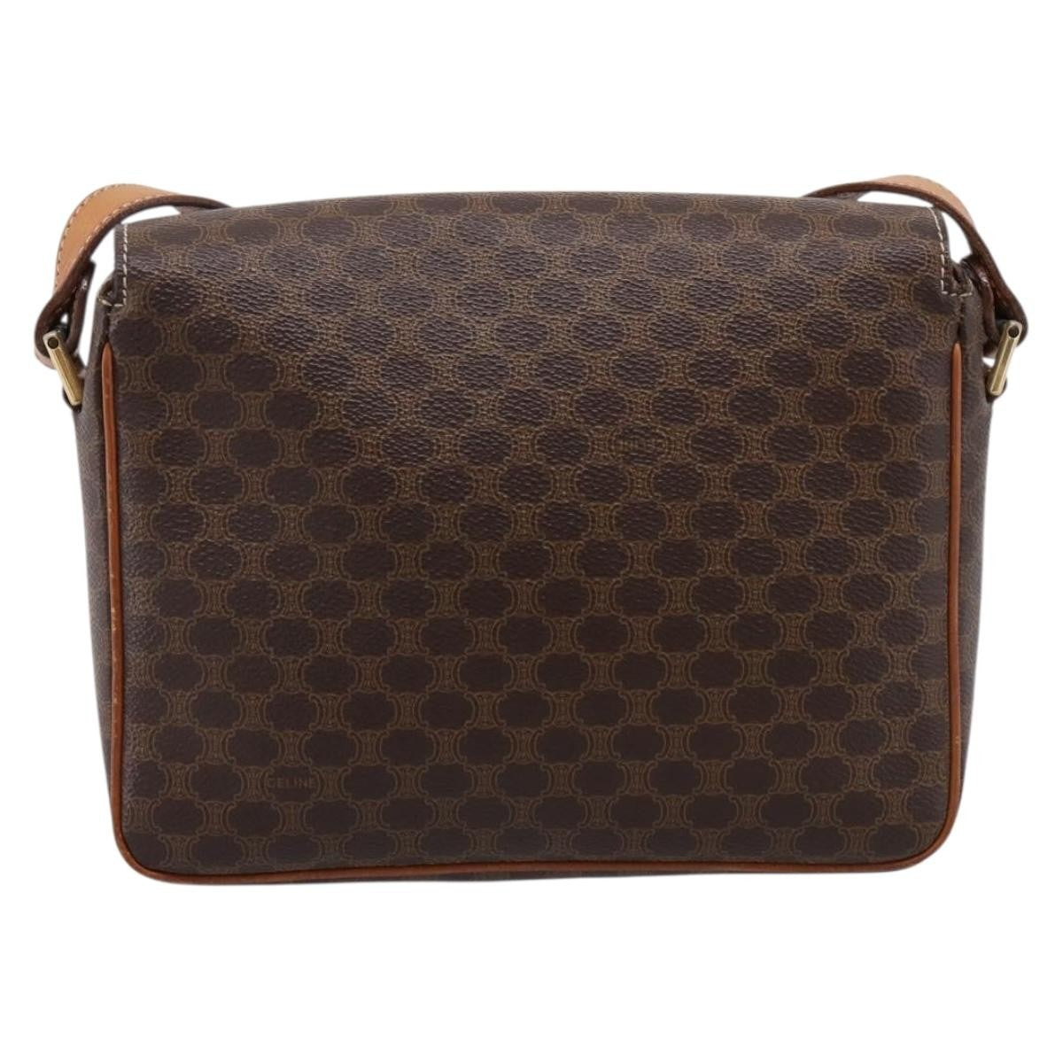Celine Vintage Macadam Circle Logo Canvas And Leather Brown Canvas Shoulder Bag Bag (Pre-Owned)