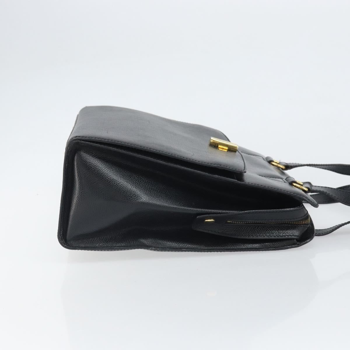 Celine Vintage Turn Lock Shoulder Leather Black Leather Handbag (Pre-Owned)