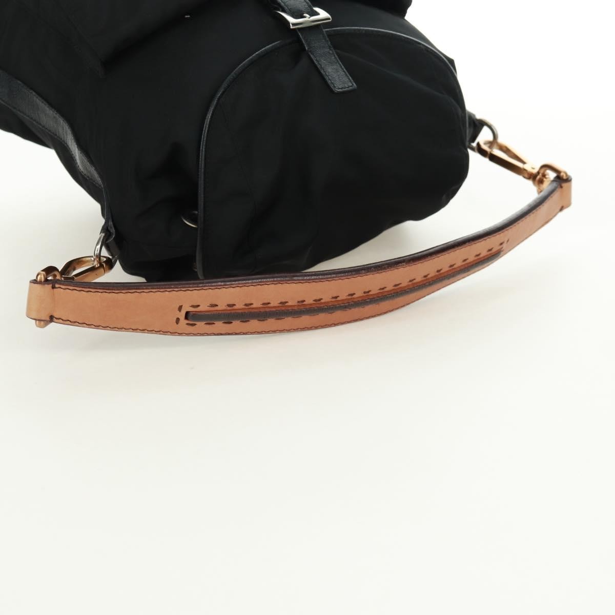 Prada Double Pocket Drawstring Tessuto Black Nylon Shoulder Bag Bag (Pre-Owned)
