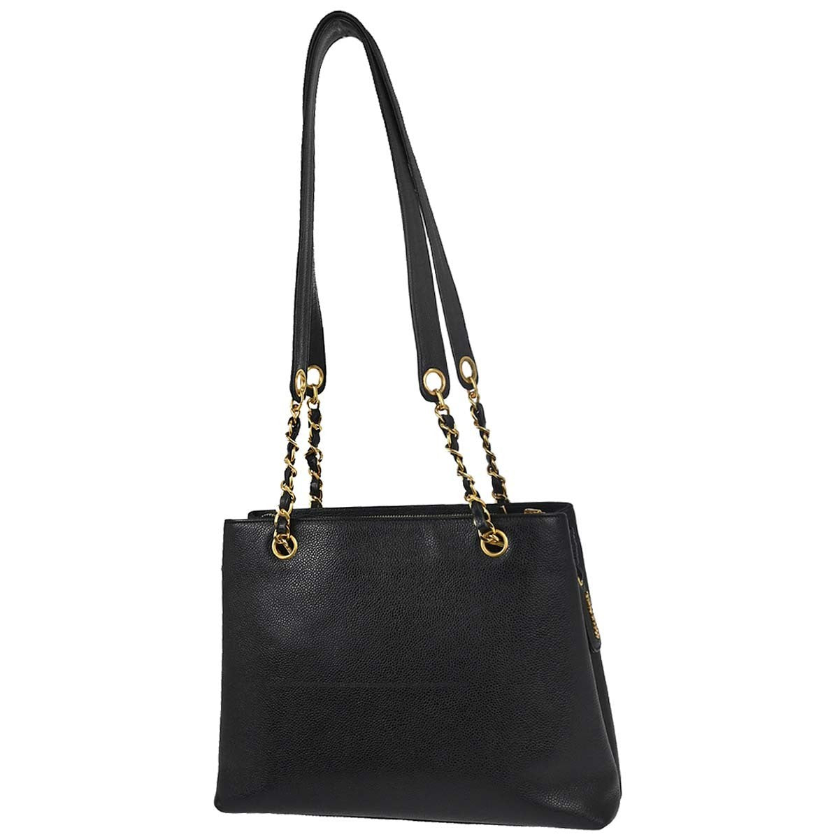 Chanel Vintage Front Pocket Tote Quilted Leather Black Leather Tote Bag Bag (Pre-Owned)