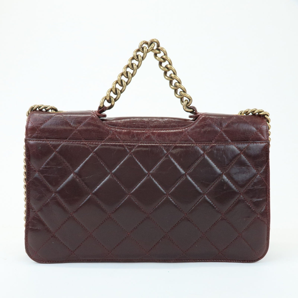 Chanel Perfect Edge Flap Quilted Glazed Calfskin Burgundy Leather Handbag (Pre-Owned)