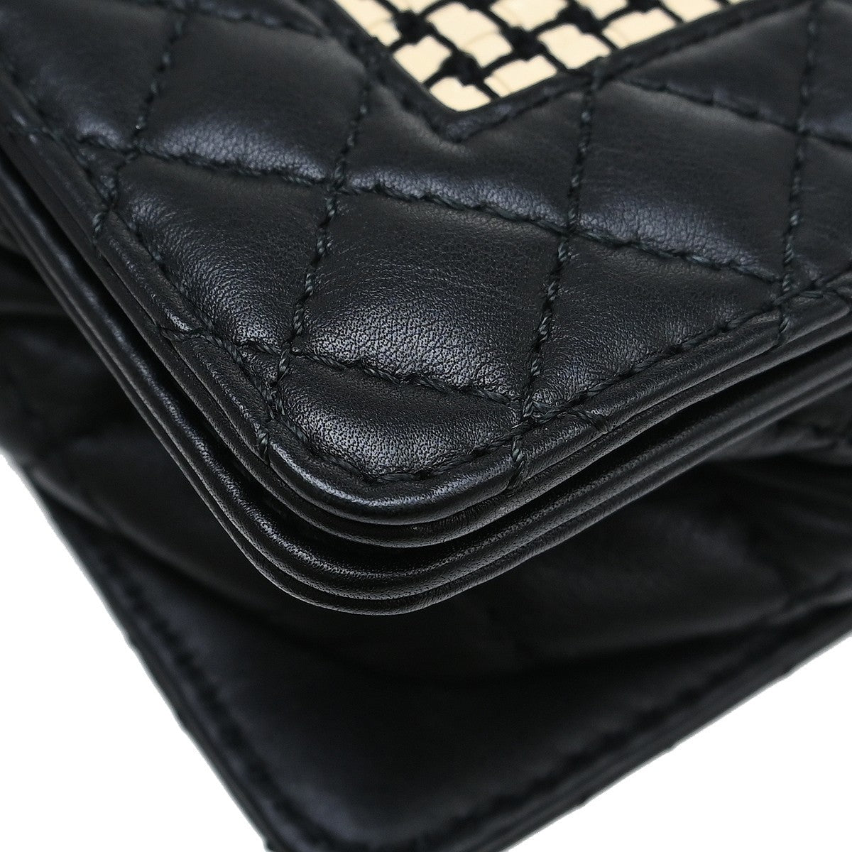 Chanel Reverso Boy Flap Woven Calfskin Black Leather Shoulder Bag Bag (Pre-Owned)
