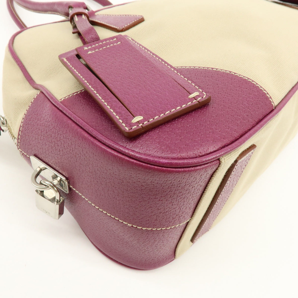 Prada Bowler Canvas With Leather Purple Canvas Shoulder Bag Bag (Pre-Owned)